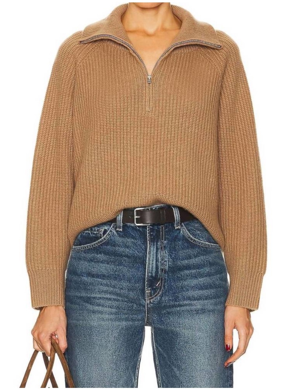 Nili Lotan Garza Cashmere Quarter Zip Sweater Camel Medium - Picture 11 of 11